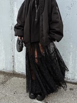 Mueyeruho 2026 Spring Summer Women Sexy Maxi Lace Skirts Solid High Waist Flare Long Skirt For Women