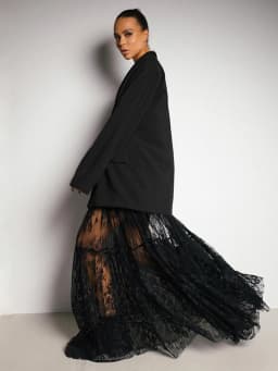 Mueyeruho 2026 Spring Summer Women Sexy Maxi Lace Skirts Solid High Waist Flare Long Skirt For Women