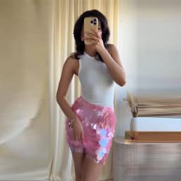 Sexy Mermaid Scale Sequin Mini Skirt Women's Fringe Hem High Waist Bodycon Skirts 2026 Summer New Lady Shiny Beach Vacation Wear