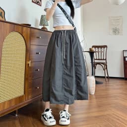 Harajuku Loose Parachute Skirts Women Vintage Streetwear Drawstring Long Skirt Female Summer Elastic Waist Solid Maxi Skirts