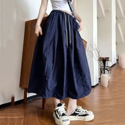 Harajuku Loose Parachute Skirts Women Vintage Streetwear Drawstring Long Skirt Female Summer Elastic Waist Solid Maxi Skirts