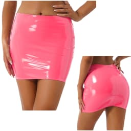 Womens Glossy Patent Leather Miniskirt Elastic Waistband Wet Look Bodycon Pencil Skirt Music Festival Outfit Rave Party Clubwear