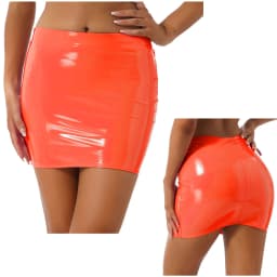 Womens Glossy Patent Leather Miniskirt Elastic Waistband Wet Look Bodycon Pencil Skirt Music Festival Outfit Rave Party Clubwear