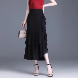 ZUZK Fashion Irregular Fishtail Chiffon Skirts Elegant High Waist Summer Luxury Party Skirt Female Ruffles Long Skirts