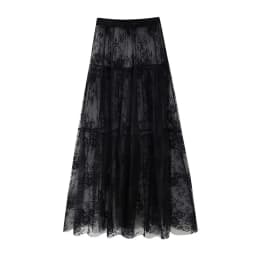 Black Lace Mesh Skirt Women's High Waist Midi Skirt Tulle Long Skirt Women's Translucent Party Women's Sexy Skirt 2024