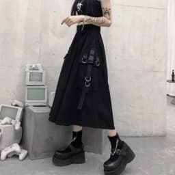 New 2026 Spring Autumn Women Skirt Fashion Korean Style Black Long Skirts with Chain Side Slit Hip Hop Streetwear