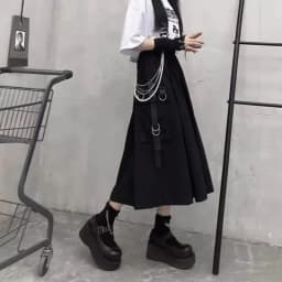 New 2026 Spring Autumn Women Skirt Fashion Korean Style Black Long Skirts with Chain Side Slit Hip Hop Streetwear