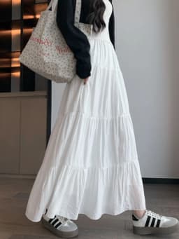 Elegant White Ruffled Long Skirts for Women High Waist A Line Maxi Skirt Woman Spring Summer Casual Loose Korean Umbrella Skirt
