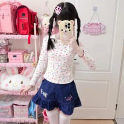 Japanese Kawaii Lolita Style Denim Skirt Women Sweet Cute Cartoon Embroidery A Line Pleated Skirt Y2k Aesthetic Party Mini Skirt