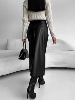 High Waist Leather Skirt for Women Front Slit Long Office Lady Slim Fit Elegant Spring Autumn Ropa De Mujer