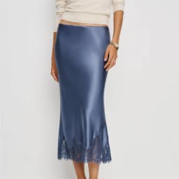 Womens Elegant Midi Skirts Summer High Waist Lace Satin Trumpet Skirt Woman Luxury Slim Korean Fashion Lace Patchwork Skirts