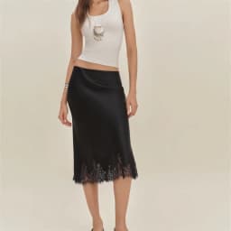 Womens Elegant Midi Skirts Summer High Waist Lace Satin Trumpet Skirt Woman Luxury Slim Korean Fashion Lace Patchwork Skirts