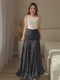 Polka Dot Women ‘s Skirt Elegant High Waist Ruched Ruffle Hem Mermaid Long Skirt Female 2026 Summer Casual Party Streetwears