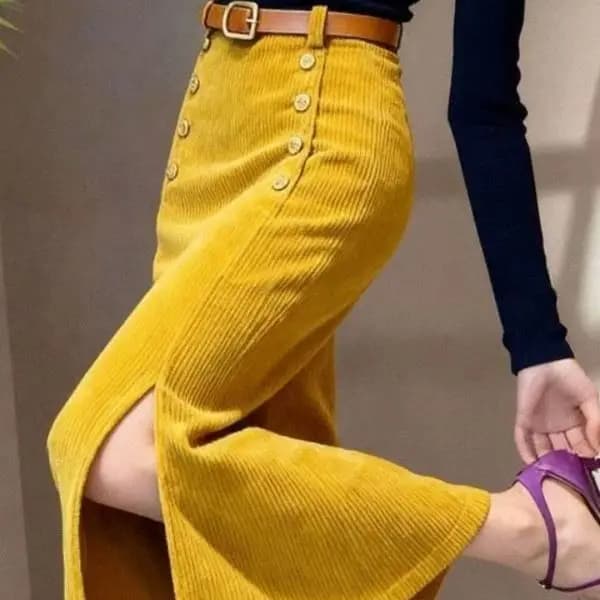 French purple corduroy hip skirt women's autumn and winter straight good-looking split-ended chenille long skirt