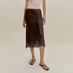 Combhasaki Women Satin Slip Midi Skirt Floral Lace Sheer Hem Trim Patchwork Silky Underskirt Y2k Low Rise A-Line Slips Skirts