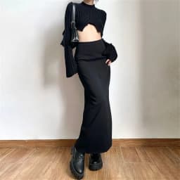 2024 New Spring Summer Black Long Skirts Women Pure Back-slit Designed High Waist Elegant Office Lady Korean Fashion Clothing
