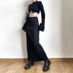 2024 New Spring Summer Black Long Skirts Women Pure Back-slit Designed High Waist Elegant Office Lady Korean Fashion Clothing