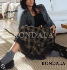 KONDALA Elegant Plaid Lace Hem Skirt Women Trendy High Street Midi Skirt New 2026 Spring Summer Fashion Holiday Chic Lady Skirt