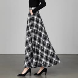 New Women Thick Woolen Skirt Autumn Winter Fashion Elastic High Waist A-Line Long Plaid Skirt Elegant Easy Match Wool Skirt
