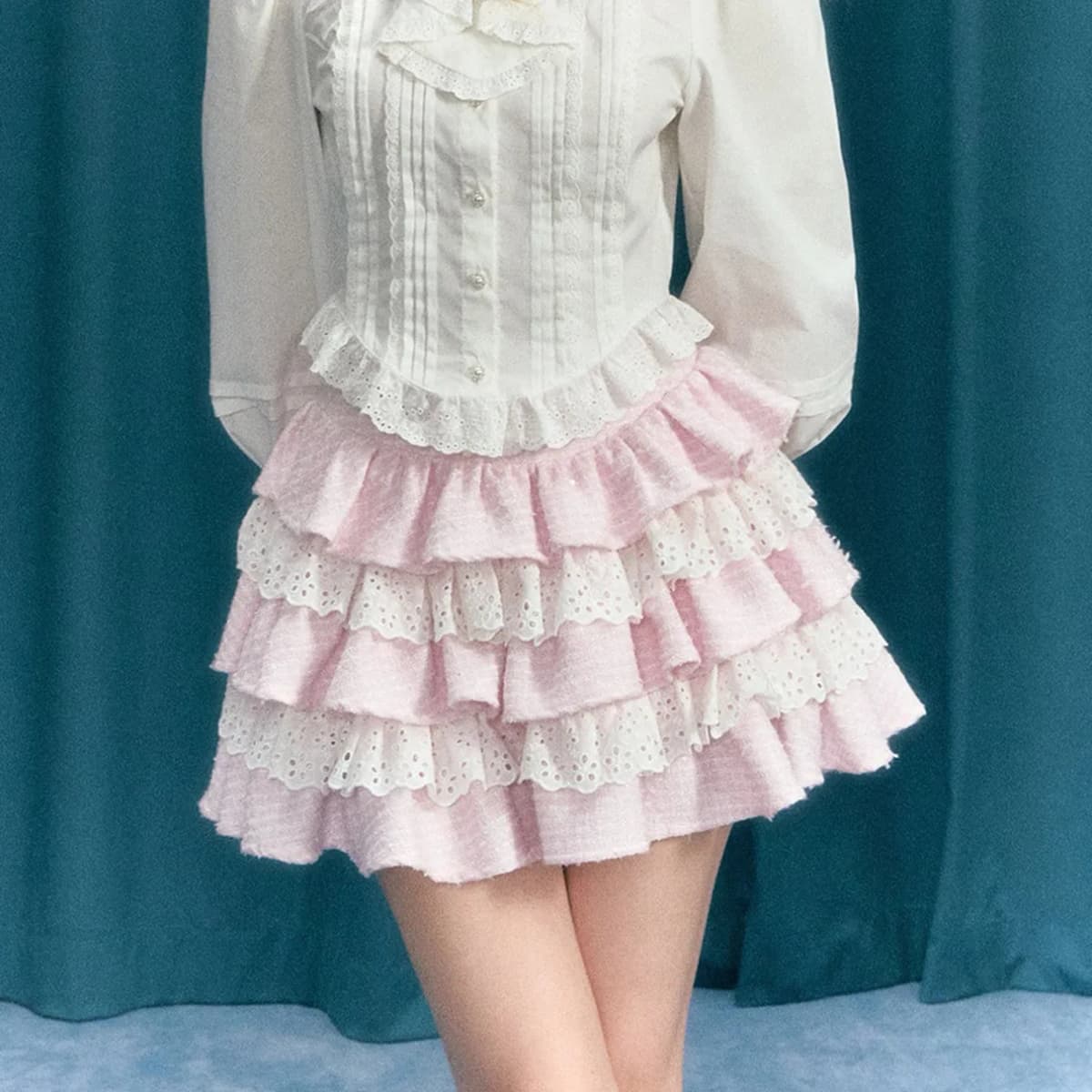 Gaono Lolita Kawaii Skirt Women Teen Girl Sweet Cute Ruffle Layered Mini Skirt Y2K High Waist Lace Cake Skirts Streetwear