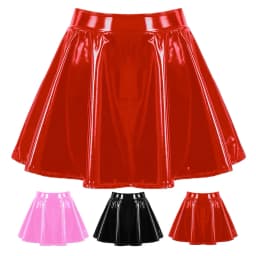 Women's A Line Skirt Glossy Patent Leather Flared Miniskirt Dance Performance Skirt Clubwear Cosplay Retro Style