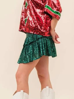 Women Summer Mini Skirt Casual Sparkling Sequins Elastic A-Line Skirt for Beach Vacation Club Streetwear