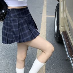 Vintage Blue Plaid Pleated Skirt Women Japanese Style School Students A-Line Jk Skirts Girl Preppy Style Inner Shorts Mini Skirt