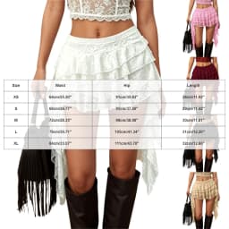 Lace Irregular Hem Tassels Women Mini Skirt Summer Retro Gothic Kpop High Waist Flowy Crotch Skirts For Hip Hop Party Clubwear