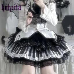 Kukeita Harajuku Y2k Punk Piano Key Wave Dot Lace Skirt Japanese Gothic Lolita Kawaii Cake Skirt Fairy Grunge Y2k Women Skirts