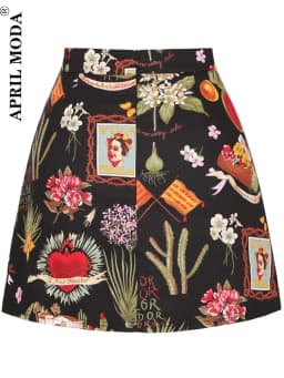 Cotton Y2K Summer Mini Skirts Women Harajuku Pencil Beach Streetwear Vintage Black Floral Print Short A Line Skirt Falda Corta