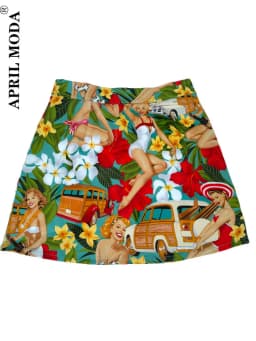 Cotton Y2K Summer Mini Skirts Women Harajuku Pencil Beach Streetwear Vintage Black Floral Print Short A Line Skirt Falda Corta