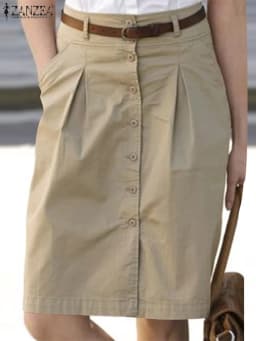 ZANZEA Woman Fashion OL Work Skirts Summer Elegant High Waist Skirt Female Casual Pleated Robe Vintage Buttons Up Faldas Saia