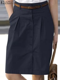 ZANZEA Woman Fashion OL Work Skirts Summer Elegant High Waist Skirt Female Casual Pleated Robe Vintage Buttons Up Faldas Saia