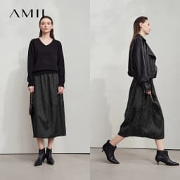 AMII 2026 New Arrival Autumn Quiet Luxury Style Women Skirts Elastic Waistband Loose Elegant Solid Lantern Dress 12523032