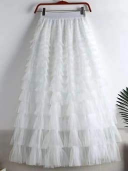 LANMREM Fashion Mesh Skirt Women High Waist A-line Gauze Spliced Solid Color Loose Skirts Versatile 2025 Spring New 2AA4000