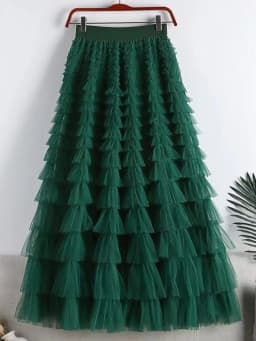 LANMREM Fashion Mesh Skirt Women High Waist A-line Gauze Spliced Solid Color Loose Skirts Versatile 2025 Spring New 2AA4000