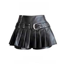 High Waist PU Leather Skirt Women's Spring Autumn Black Pleated Anti-Light Small Size Girls Retro Style Skirts