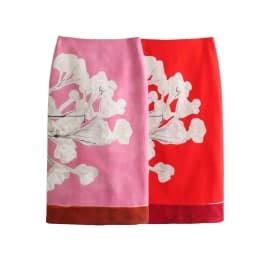 Women's Fashion 2026 Linen Blended Pencil Skirt High Waist Zipper Contrasting floral Printed Hem Slit Female Midi Skirt