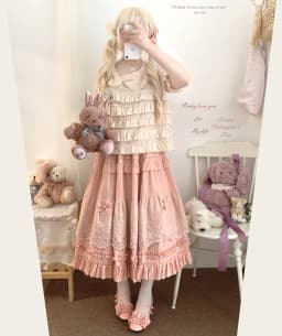 Japanese Mori Artistic Style Embroidered Lace Bow Ruffled Elastic High Waist A-line Retro Casual Lolita Long Skirts for Women