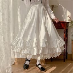 White Long Skirts Women Japanese Style Lace Double Layer Skirt Female Fashion Sweet Loose Half Skirt Preppy Ruffled A-line Skirt