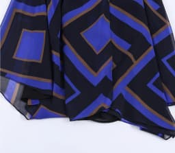Spring Summer Women Colored Geometric Print Asymmetry Skirt Zipper Waist A-lined Swing Midi Long Chiffon Skirts