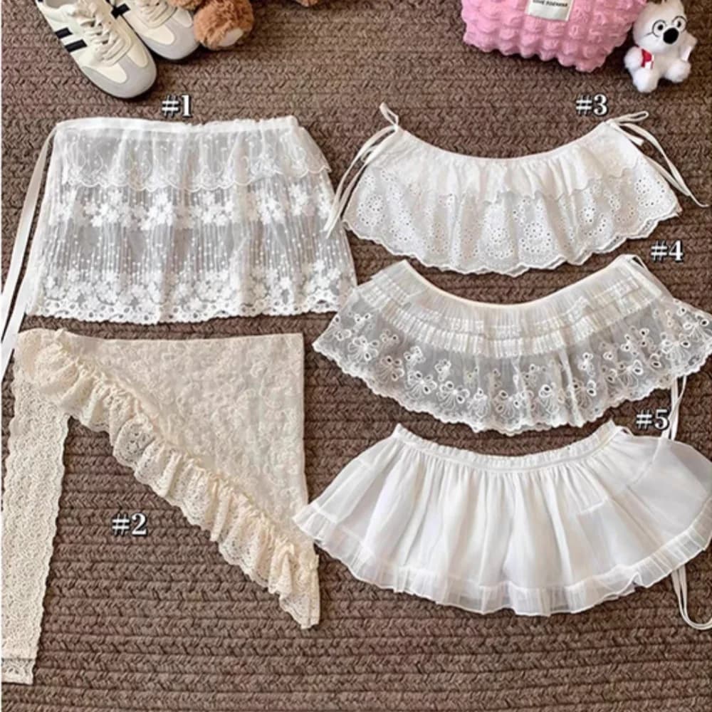 Y2K Mini Skirts Women Harajuku Aesthetic White Tulle Bandage Skirt Japanese Vintage Lolita Lace Trim Miniskirt Matching Pants