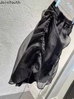 Summer Skirt Women's Clothing High Waist Organza Saia Drawstring Tunic Jupe Chic Irregular Mini Skirts 2025 Faldas Mujer De Moda