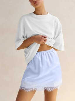 Lamuusaa Summer Lace Trim Mini Skirt y2k Women Clothes Solid Color Elastic High Wasit A Line Short Skirt Party Skirts Clubwear