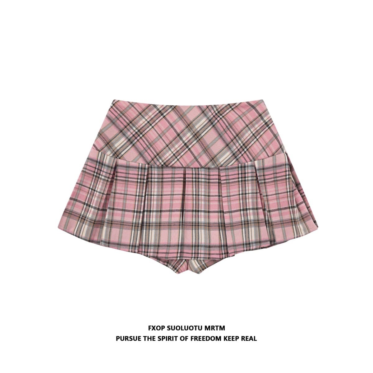 Pink Plaid A-Line Skirt Women's Summer 2026 New Korean Style High Waist Slimming JK Short Skirt Ins Folded Polyester Spa...