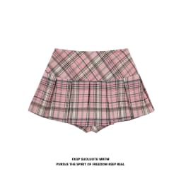 Pink Plaid A-Line Skirt Women's Summer 2026 New Korean Style High Waist Slimming JK Short Skirt Ins Folded Polyester Spa...