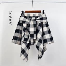 TOTRUST Fashion College Asymmetrical Skirt Women Summer Plaid Skirt Women Casual Students Fake Shirt Mini Skirt Female Saia