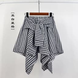 TOTRUST Fashion College Asymmetrical Skirt Women Summer Plaid Skirt Women Casual Students Fake Shirt Mini Skirt Female Saia