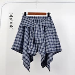 TOTRUST Fashion College Asymmetrical Skirt Women Summer Plaid Skirt Women Casual Students Fake Shirt Mini Skirt Female Saia