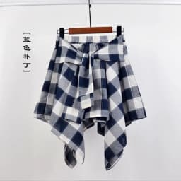 TOTRUST Fashion College Asymmetrical Skirt Women Summer Plaid Skirt Women Casual Students Fake Shirt Mini Skirt Female Saia